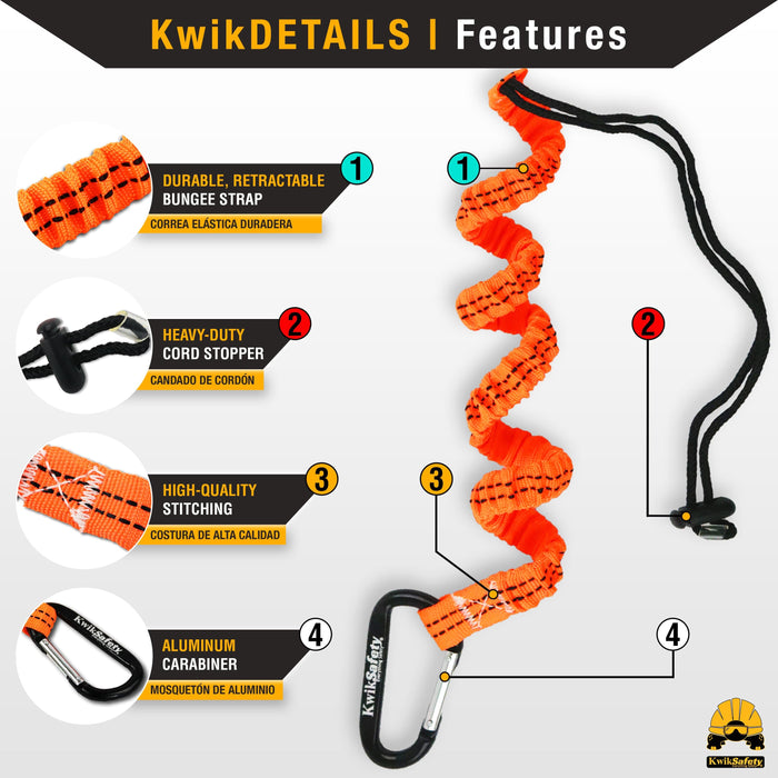 KwikSafety TENTACLE Light Duty Retractable Bungee Tool Lanyard w/ Carabiner Clip - Model No.: KS7901 - KwikSafety