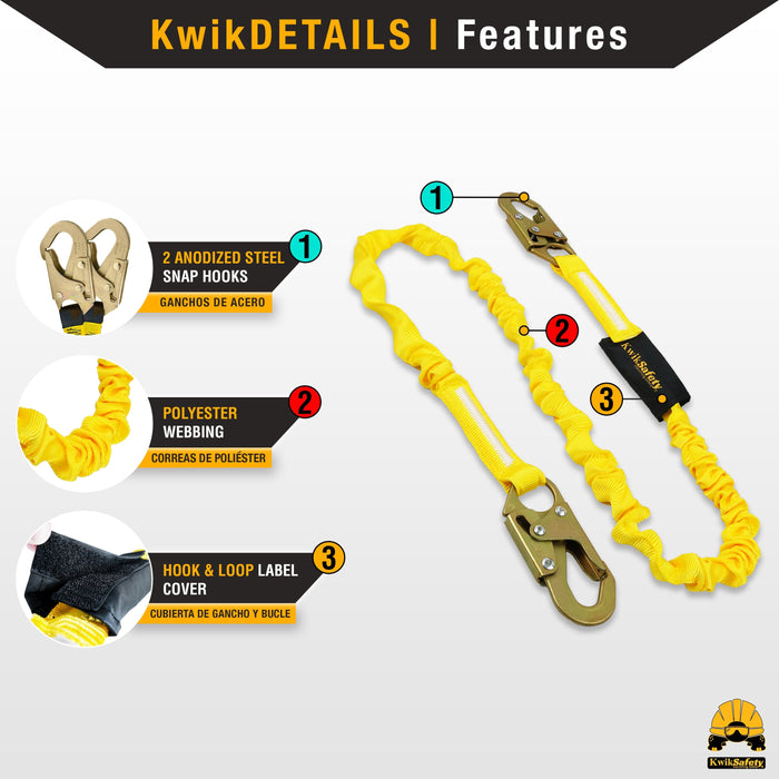 KwikSafety RATTLER 6' ANSI 1 Leg Fall Protection Shock Absorbing Safety Lanyard - Model No.: KS7703 - KwikSafety