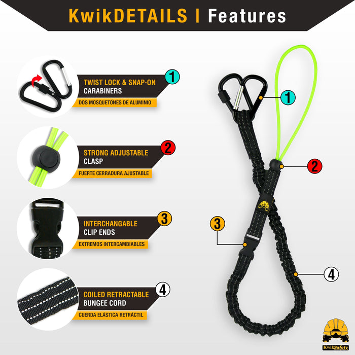 KwikSafety OCTOPUS Heavy Duty Tool Lanyard w/ Detachable Straps and Carabiners - Model No.: KS7902 - KwikSafety - beartool buckingham falltech sala dynamics caribeaner bear sefty teathers 30lbs ring 18v tethertools hardhat connectors ridgid hook combo packs anti