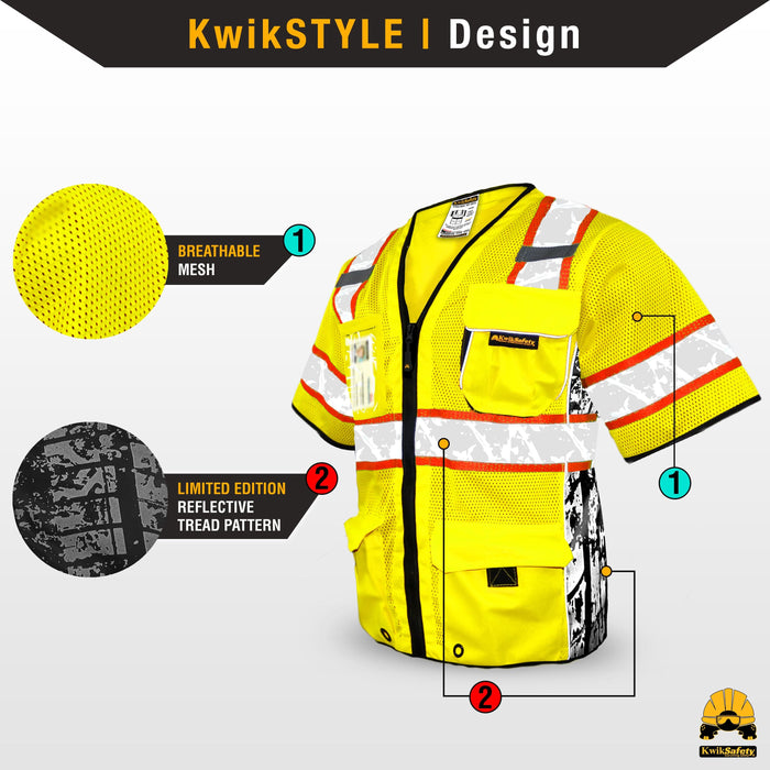 KwikSafety EXECUTIVE HIGHWAYBOSS Limited Edition Safety Vest (8 POCKETS) Premium Class 3 ANSI OSHA High Visibility Reflective Heavy Duty - Model No.: KS3303HB - KwikSafety