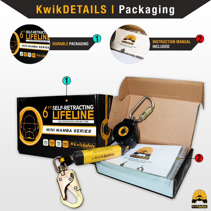 KwikSafety MAMBA WEB Carbonate Housing Self Retracting Lifeline SRL - Model No.: KS7921, KS7923, KS7931 - KwikSafety