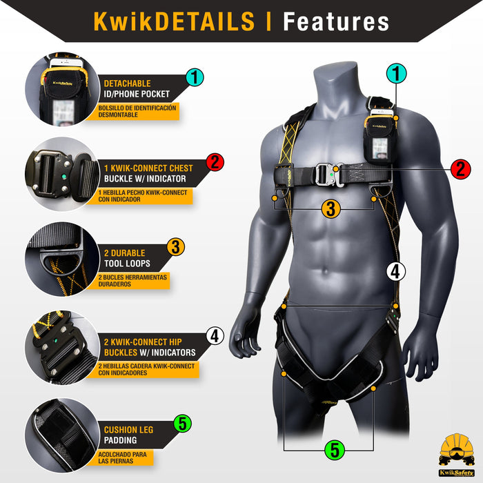 KwikSafety DIAMONDBACK TORNADO Safety Harness 1 D Ring Fall Protection ANSI OSHA - Model No.: KS6601DB - KwikSafety
