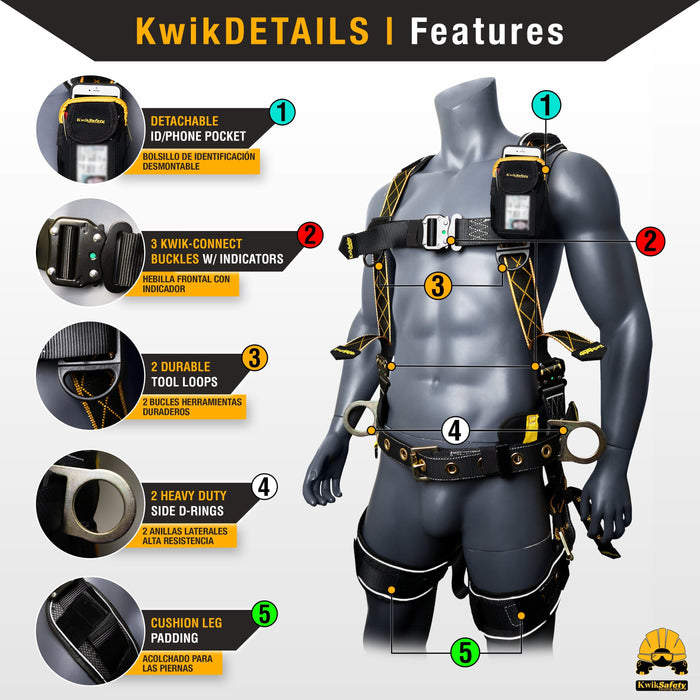 KwikSafety DIAMONDBACK TYPHOON Safety Harness (Back Support) 3 D Ring Fall Protection ANSI OSHA - KwikSafety