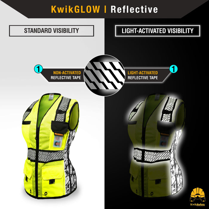 KwikSafety RoadBOSS PREMIUM | Truck Tread Reflective Tape |  Hi Visibility  Class 2 Safety Vest for Women - Model No.: KS3334 - KwikSafety: pink red blue purple white safty saftey hazard constrution standard woman womens chalecos para mujer trabjo surveyor chamarras run rad ians running pack reflectantes trabajo worker xsmall colored jk fr sal vus sleeve salz plus aafety hyco peer basic hot comstruction jacket