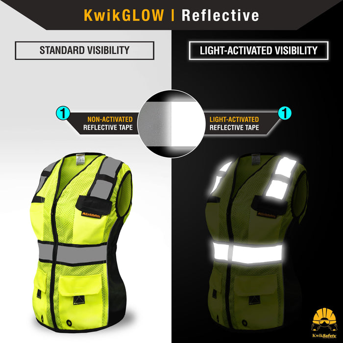 KwikSafety ROADBOSS ECONOMY Safety Vest for Women (SNUG-FIT) Class 2 ANSI Tested OSHA Hi Vis Reflective PPE - Model No.: KS3333
