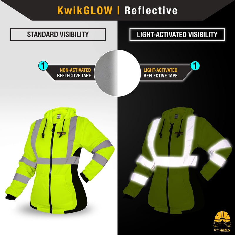 KwikSafety | Rogue Hi Vis Fleece Hoodie for Women | Reflectivity