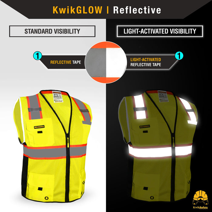 KwikSafety - Charlotte, NC - Big Kahuna Safety Vest [11 Pockets] Class 2 ANSI Osha Reflective High Visibility Heavy Duty Surveyor Construction