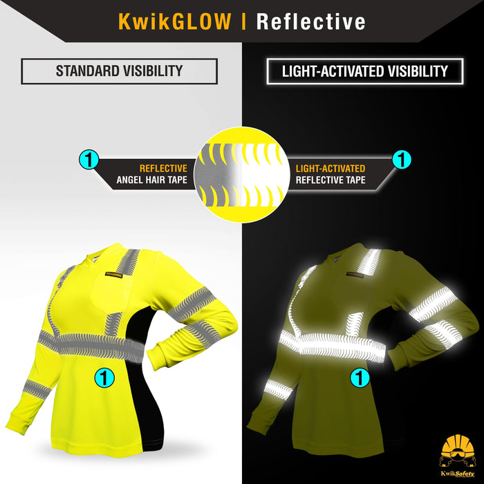 KwikSafety VIXEN Safety Shirt for Women (ANGEL HAIR TAPE) Class 3 Long  Sleeve ANSI Tested OSHA Compliant Hi Vis Reflective PPE - Model No.: KS4410