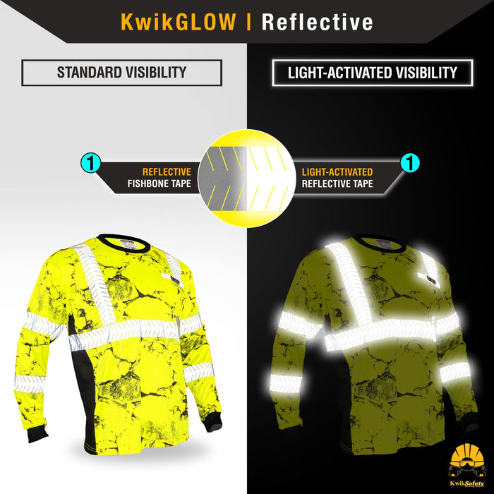 KwikSafety UNCLE WILLY'S WALL High Visibility Reflective Long Sleeve ANSI Class 3 Safety Shirt - Model No.: KS4406 - KwikSafety contruction reflectors highvis visability reflector longsleeve shirtz stripes strips hivisible green pockets running ropa trabajar trabajo hombres hombre zip button vest tall slogans logo uniform t-shirt hiviz camo t-shirts travajo resistant