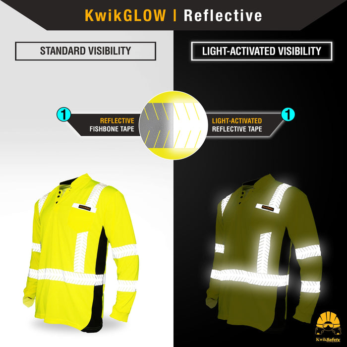 KwikSafety ESTIMATOR High Visibility Reflective Long Sleeve ANSI Class 3 Safety Shirt - Model No.: KS4407 - KwikSafety contruction reflectors highvis visability reflector longsleeve shirtz stripes strips hivisible green pockets running ropa trabajar trabajo hombres hombre zip button vest tall slogans logo uniform t-shirt hiviz camo t-shirts travajo resistant