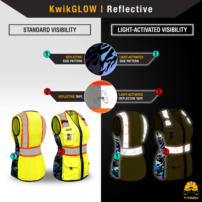 KwikSafety TIGER QUEEN (Limited Edition Iridescent Design) Hi Vis Reflective Safety Vest for Women - Model No.: KS3319TQ - KwikSafety: pink red blue purple white safty saftey hazard constrution standard woman womens chalecos para mujer trabjo surveyor chamarras run rad ians running pack reflectantes trabajo worker xsmall colored jk fr sal vus sleeve salz plus aafety hyco peer basic hot comstruction jacket