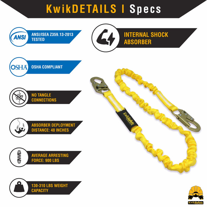 KwikSafety BOA 6' ANSI 1 Leg Fall Protection Safety Lanyard with Shock Absorber - Model No.: KS7701 - KwikSafety