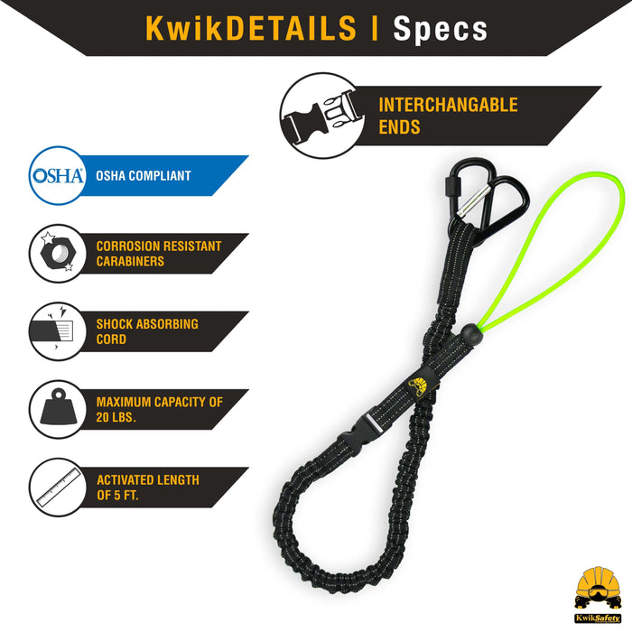 KwikSafety KRAKEN Heavy Duty ANSI Tested OSHA Compliant Bungee Tool Lanyard  w/ Carabiner Clip - Model No.:KS7903