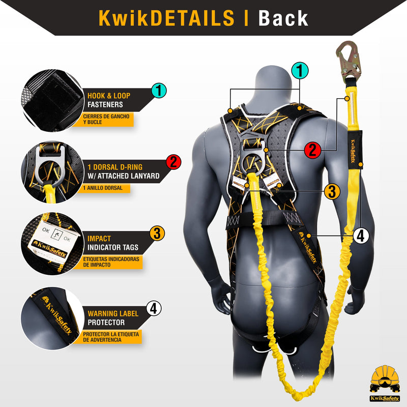 KwikSafety DIAMONDBACK SCORPION Safety Harness (w/ Attached 6 ft Lanyard) Fall Protection ANSI OSHA - KwikSafety