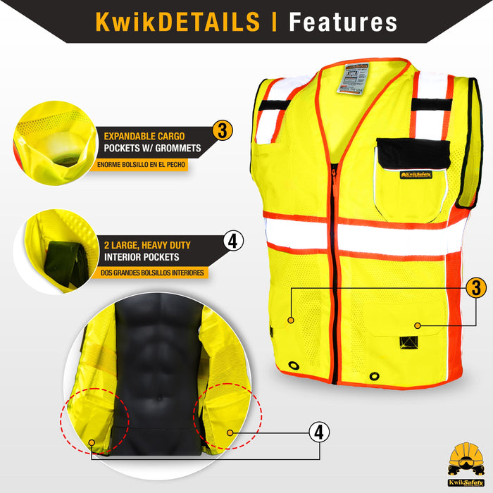 KwikSafety SUPREME Safety Vest 10 Pockets Class 2 ANSI Tested OSHA C