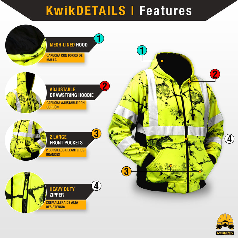 KwikSafety | Uncle Willy's Wall Hi Vis Fleece Hoodie | Product Features