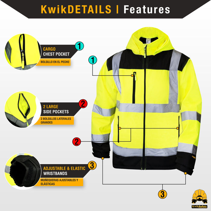 Jacket AGENT (DETACHABLE Softshell 3 Class Safety HOOD) ANS KwikSafety