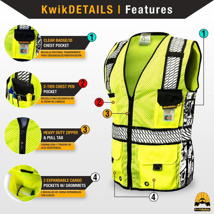 KwikSafety RoadBOSS PREMIUM | Truck Tread Reflective Tape | Hi Visibility Class 2 Safety Vest - Model No.: KS3332 - KwikSafety sleeve ipad holder sleeves xxl xxxl xxxxl 3xl 4xl 5xl back neiko radians radwear dewalt mlkishigo peerbasics pioneer pyramex ergodyne salvus jksafety naranja reflectivo construccion reflectante xiake sefety saftey safty salzmann zojo oregon kishigo talla erb dib lime packs camo relfective