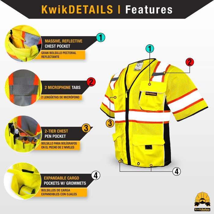 KwikSafety EXECUTIVE Hi Vis Reflective ANSI PPE Surveyor Class 3 Safety Vest - Model No.: KS3303 - KwikSafety sleeve ipad holder sleeves xxl xxxl xxxxl 3xl 4xl 5xl back neiko radians radwear dewalt mlkishigo peerbasics pioneer pyramex ergodyne salvus jksafety naranja reflectivo construccion reflectante xiake sefety saftey safty salzmann zojo oregon kishigo talla erb dib lime packs camo relfective