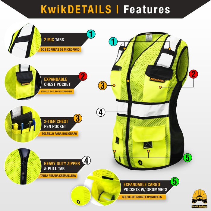 KwikSafety RoadBOSS ECONOMY | Solid Reflective Tape | Hi Visibility Class 2 Safety Vest for Women - Model No.: KS3333 - KwikSafety: pink red blue purple white safty saftey hazard constrution standard woman womens chalecos para mujer trabjo surveyor chamarras run rad ians running pack reflectantes trabajo worker xsmall colored jk fr sal vus sleeve salz plus aafety hyco peer basic hot comstruction jacket