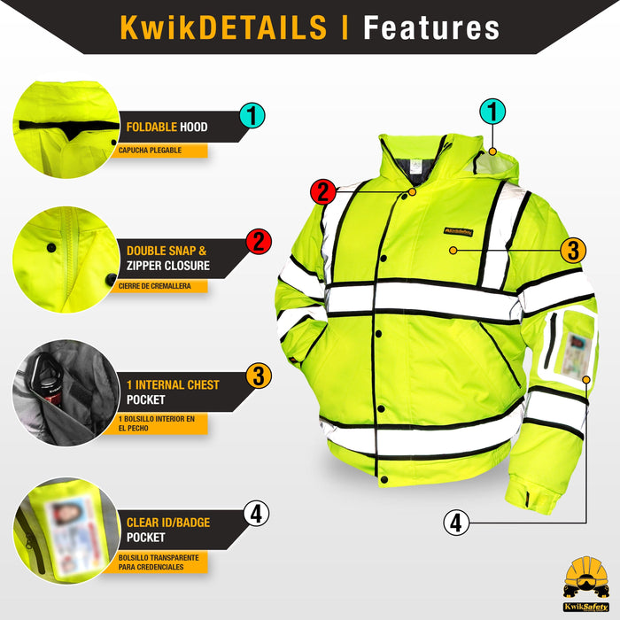 KwikSafety MARSHAL Hi Vis ANSI Class 3 Safety Jacket with Waterproof ID Pocket - Model No.: KS5511 - KwikSafety