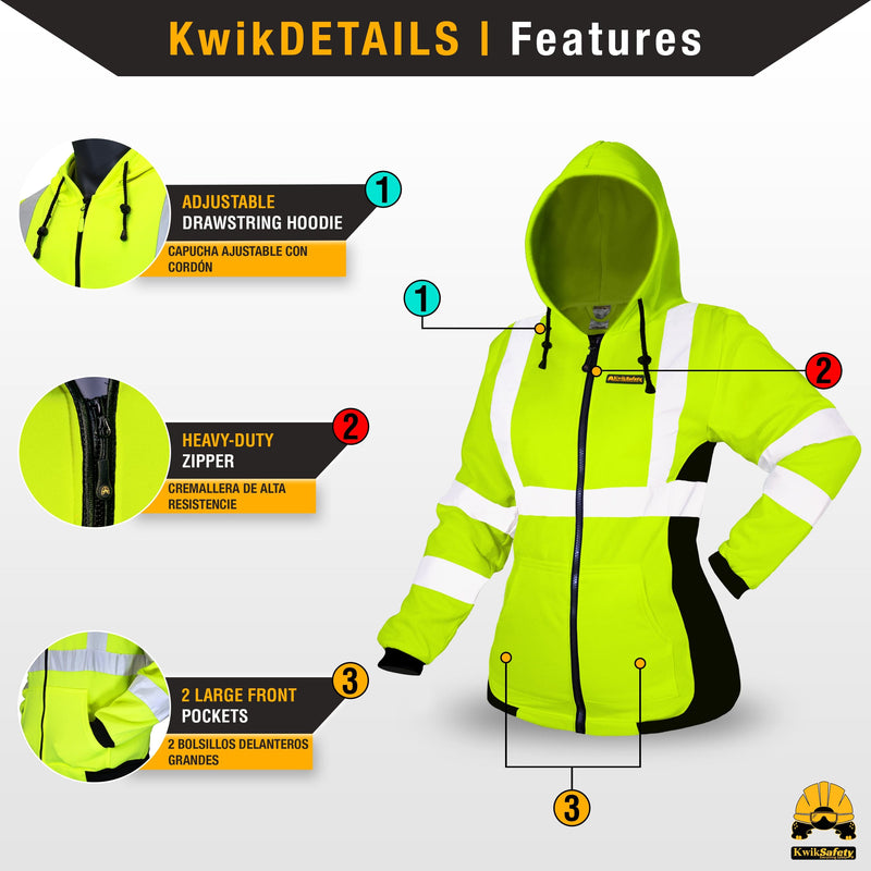 KwikSafety | Rogue Hi Vis Fleece Hoodie for Women | Product Features