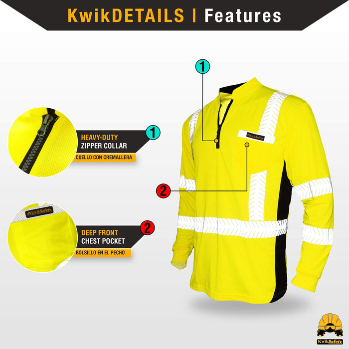 KwikSafety ENGINEER Hi Vis Reflective Long Sleeve ANSI Class 3 Safety Shirt - Model No.: KS4408 - KwikSafety contruction reflectors highvis visability reflector longsleeve shirtz stripes strips hivisible green pockets running ropa trabajar trabajo hombres hombre zip button vest tall slogans logo uniform t-shirt hiviz camo t-shirts travajo resistant