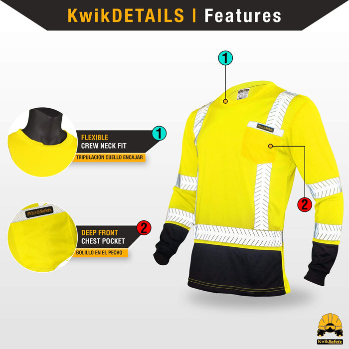 KwikSafety MECHANIC High Visibility Reflective Long Sleeve ANSI Class 3 Safety Shirt - Model No.: KS4409 - KwikSafety contruction reflectors highvis visability reflector longsleeve shirtz stripes strips hivisible green pockets running ropa trabajar trabajo hombres hombre zip button vest tall slogans logo uniform t-shirt hiviz camo t-shirts travajo resistant