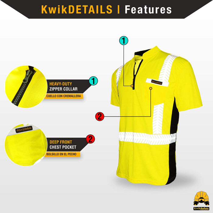 KwikSafety ENGINEER High Visibility Reflective Short Sleeve ANSI Class 2 Safety Shirt - Model No.: KS4408 - KwikSafety contruction reflectors highvis visability reflector longsleeve shirtz stripes strips hivisible green pockets running ropa trabajar trabajo hombres hombre zip button vest tall slogans logo uniform t-shirt hiviz camo t-shirts travajo resistant