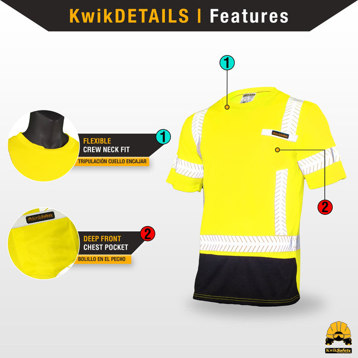KwikSafety MECHANIC Safety Shirt (BLACK TRIM) Class 2 Short Sleeve ANSI  Tested OSHA Compliant Hi Vis Reflective PPE - Model No.: KS4409