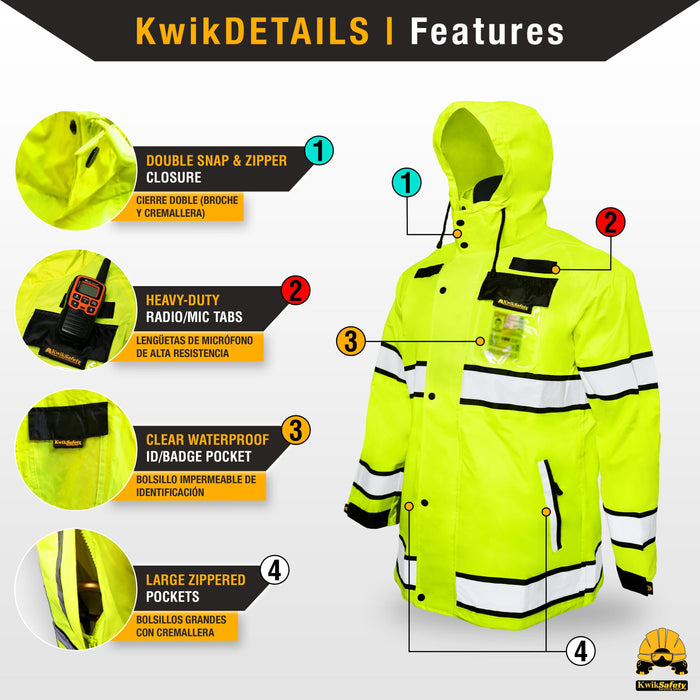 TCCFCCT Work Jackets for Men, Class 3 Hi Vis Reflective Safety Jackets for Men, Waterproof High Visibility Winter Bomber Rain Jacket for Mens