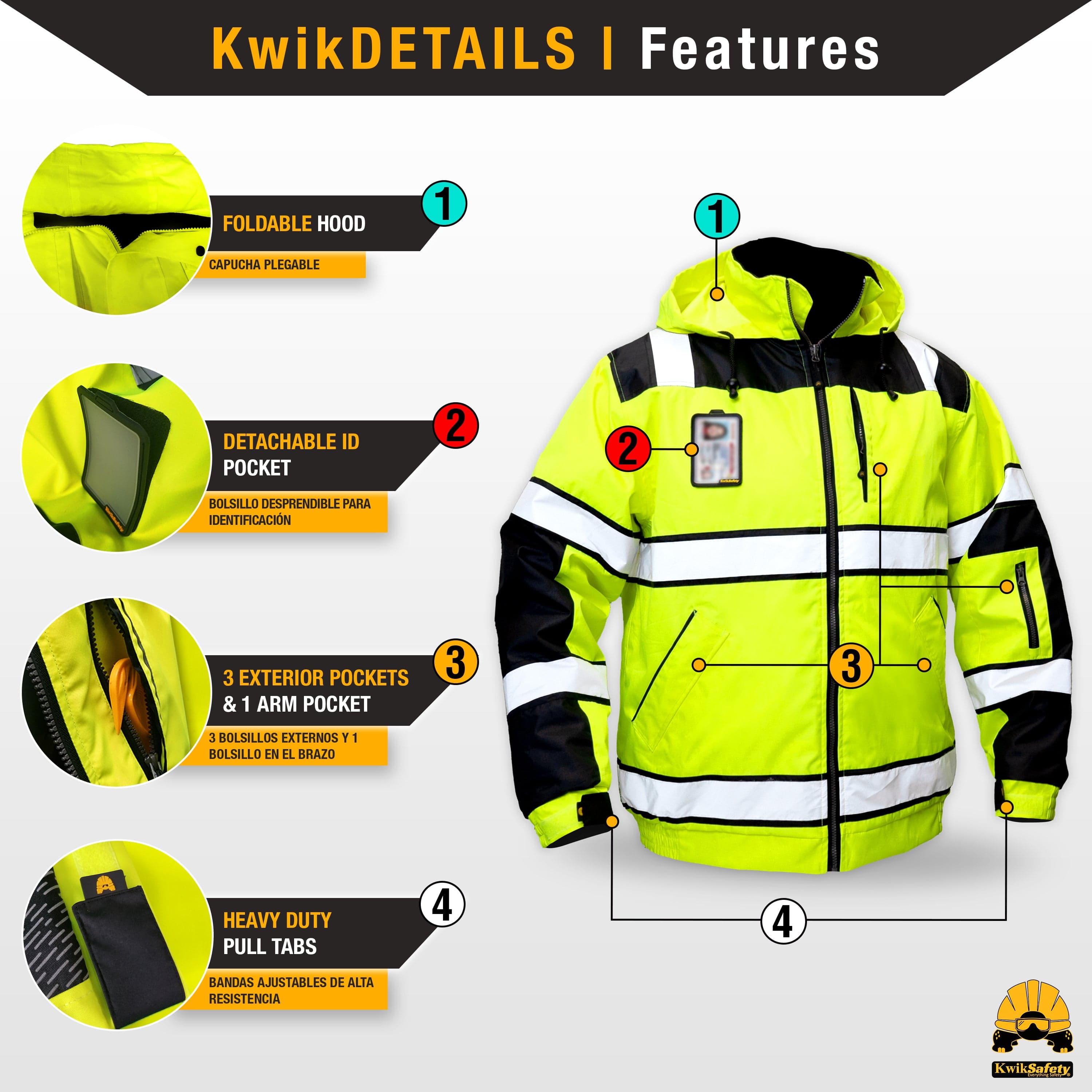 KwikSafety ENFORCER Safety Bomber Jacket (DETACHABLE ID POCKET) Class