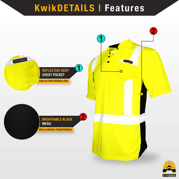 KwikSafety ESTIMATOR High Visibility Reflective Short Sleeve ANSI Class 2 Safety Shirt - Model No.: KS4407 - KwikSafety contruction reflectors highvis visability reflector longsleeve shirtz stripes strips hivisible green pockets running ropa trabajar trabajo hombres hombre zip button vest tall slogans logo uniform t-shirt hiviz camo t-shirts travajo resistant