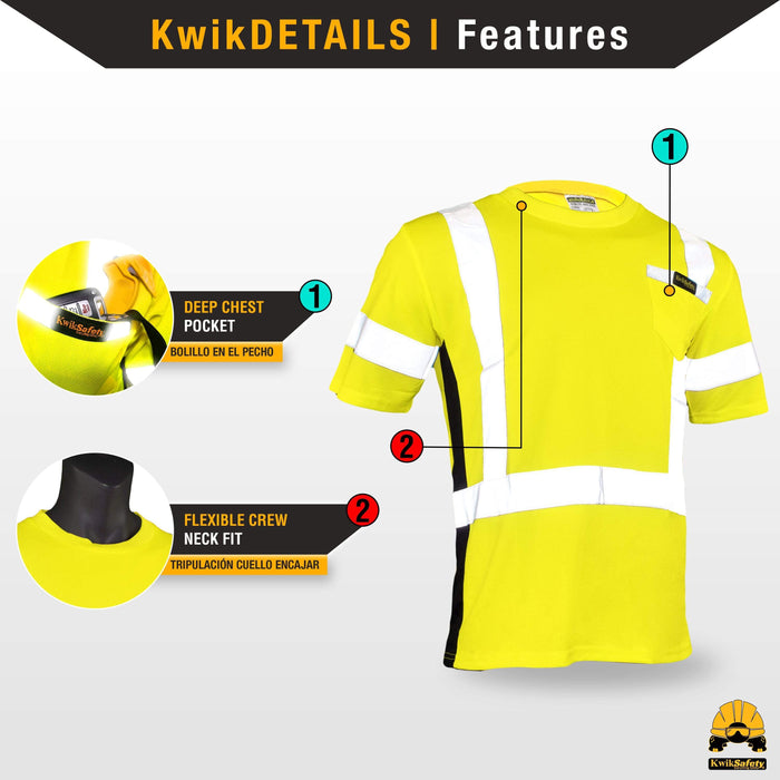 KwikSafety OPERATOR Hi Vis Reflective ANSI PPE Class 2 Short Sleeve Safety Shirt - Model No.: KS4403 - KwikSafety contruction reflectors highvis visability reflector longsleeve shirtz stripes strips hivisible green pockets running ropa trabajar trabajo hombres hombre zip button vest tall slogans logo uniform t-shirt hiviz camo t-shirts travajo resistant