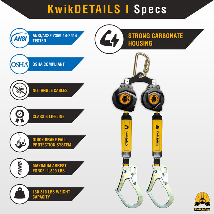 KwikSafety mini MAMBA Twin Leg 6' Self Retracting Lifeline, Web - Model No.: KS7931 - KwikSafety