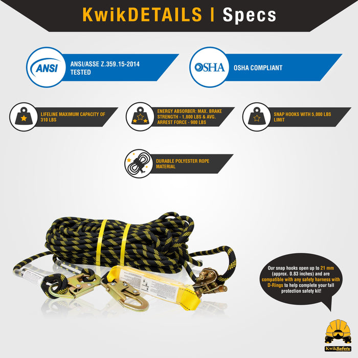 KwikSafety TSUNAMI Vertical Lifeline Assembly ANSI OSHA Roofing Fall Protection - Model No.: KS7710, KS7711, KS7712, KS7713 - KwikSafety