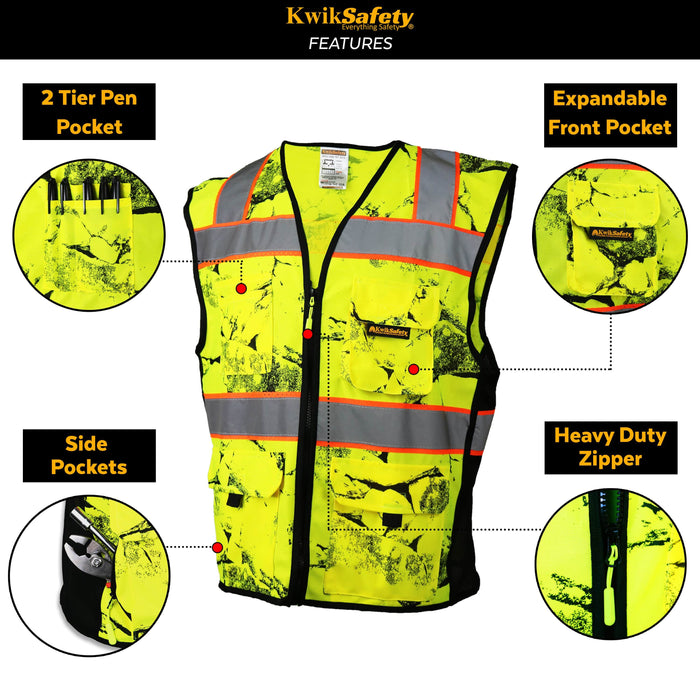 CLEARANCE! KwikSafety UNCLE WILLY'S WALL High Visibility Reflective ANSI Class 2 Safety Vest - Model No.: KS3325 - KwikSafety