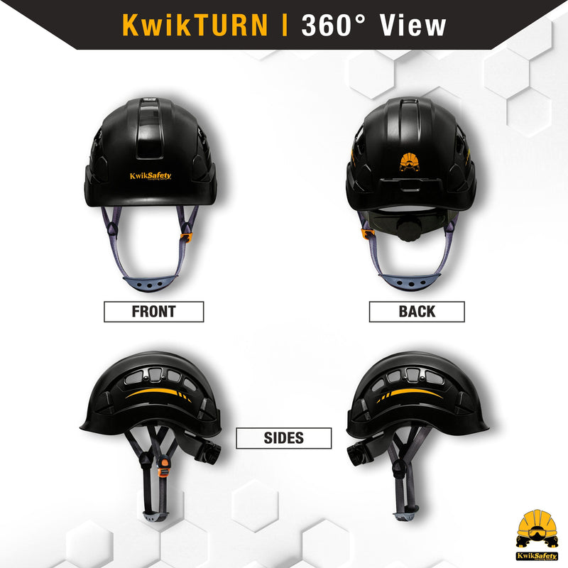KwikSafety ARMADILLO Hard Hat ANSI OSHA Vented  6 Point Suspension Climbing Helmet Black  - Model No.: KS8661 - KwikSafety