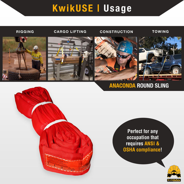 KwikSafety ANACONDA High Tensile Endless Polyester Lifting Round Sling | Red - Model No.: KS8811R - KwikSafety
