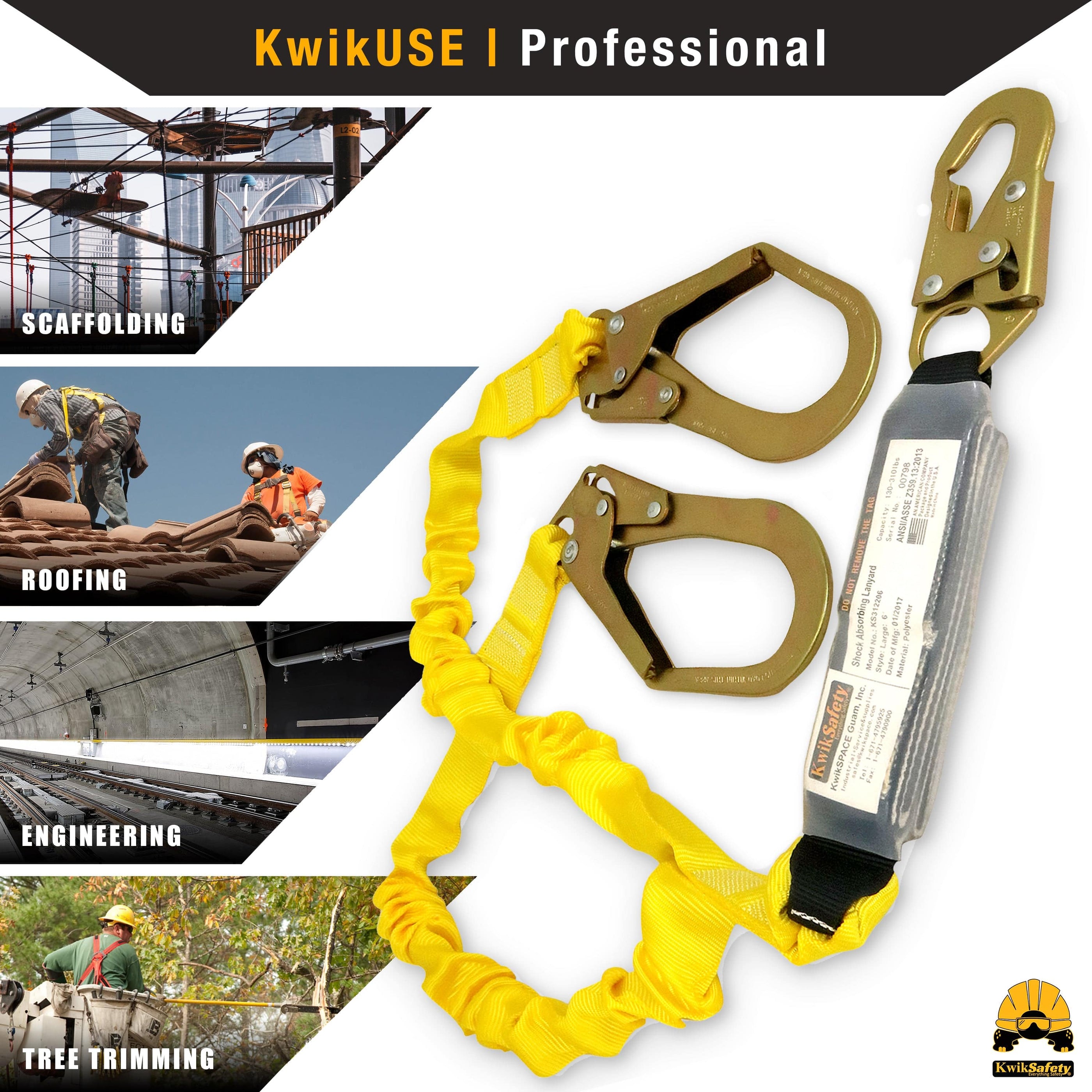 KwikSafety PYTHON 6' Double-Leg Safety Lanyard w/ Shock Absorber Fall