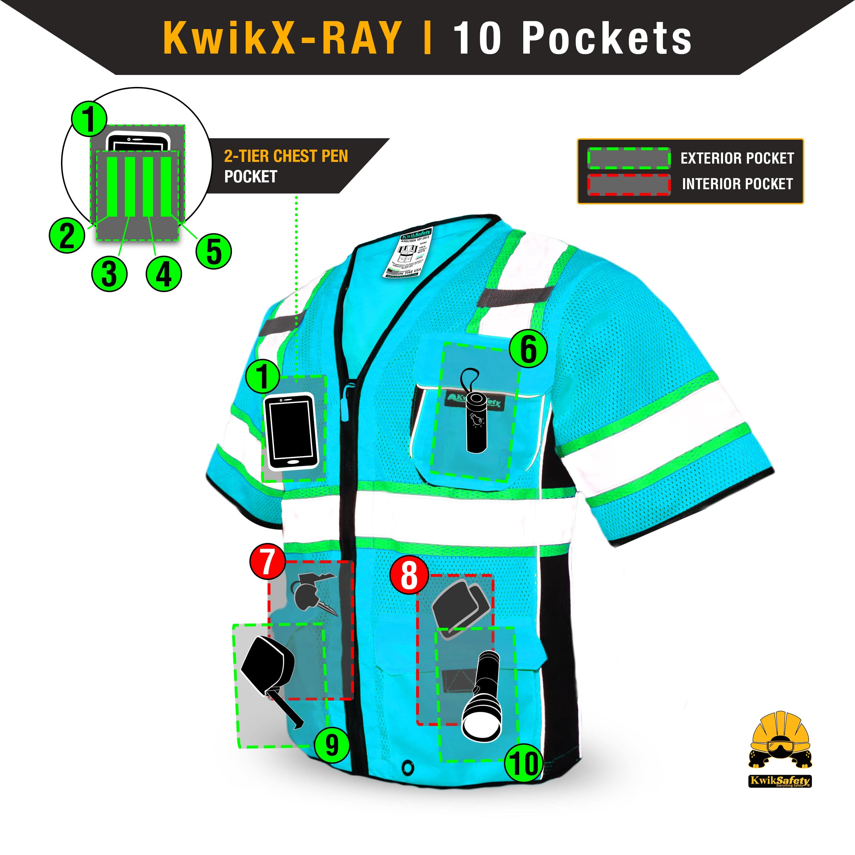 KwikSafety EXECUTIVE Safety Vest [10 Pockets] Class 3 ANSI Tested