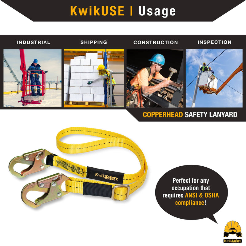 KwikSafety COPPERHEAD Single Leg Adjustable 4' to 6' Safety Lanyard, No Shock Absorber - Model No.: KS7707 - KwikSafety