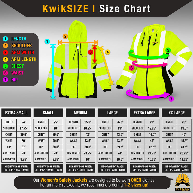 KwikSafety | Rogue Hi Vis Fleece Hoodie for Women | Size Chart