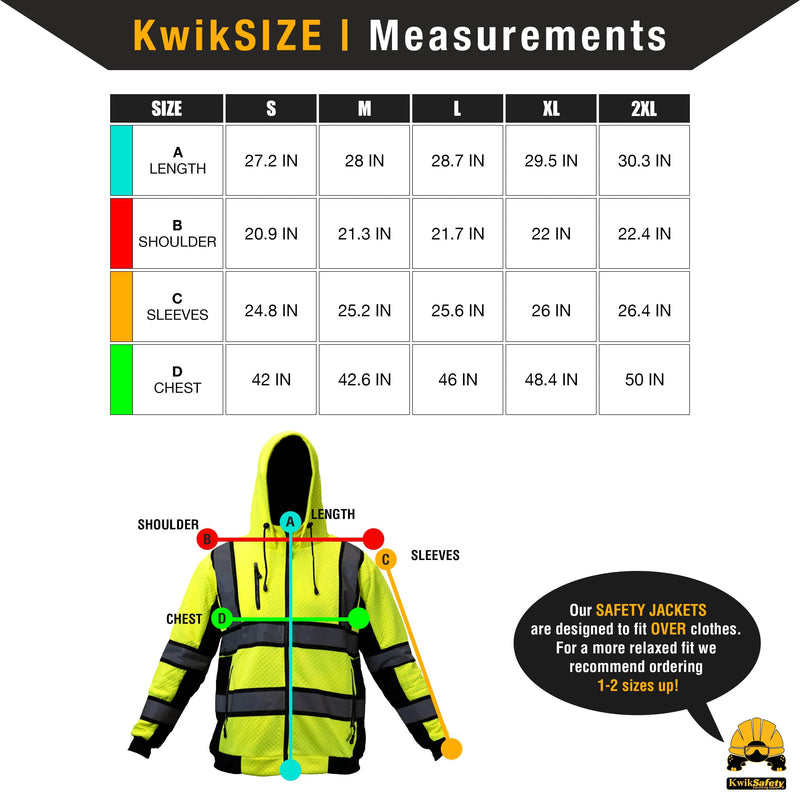 KwikSafety | Sage Hi Vis Fleece Hoodie | Size Chart