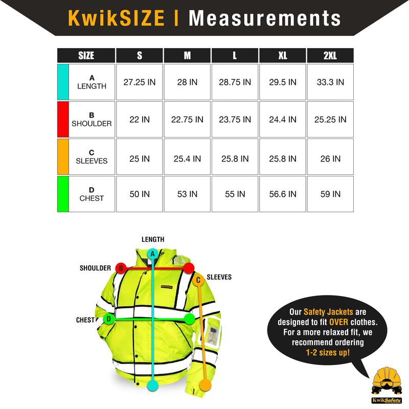 KwikSafety | Marshal Hi Vis Bomber Jacket | Size Chart