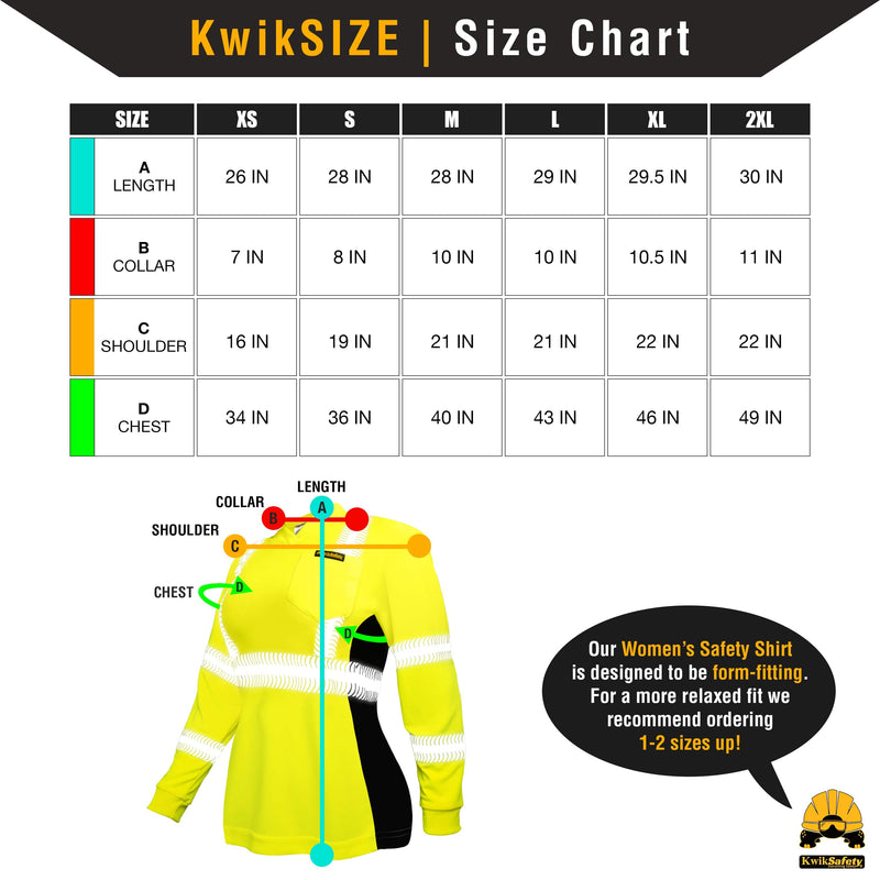 KwikSafety | Vixen Long Sleeve Safety Shirt | Size Chart