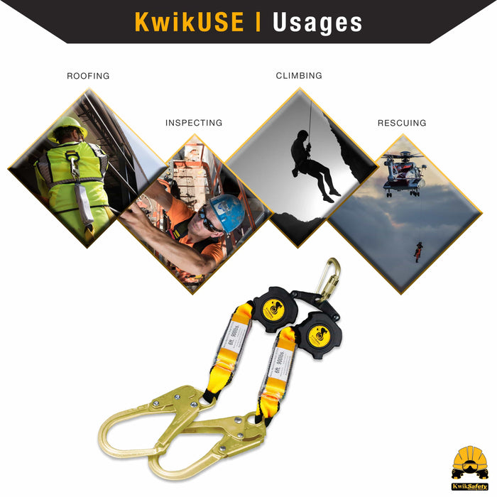 KwikSafety 6’ COBRA Twin Leg Self Retracting Lifeline ANSI Class B Poly Web SRL - Model No.: KS7915-6 - KwikSafety