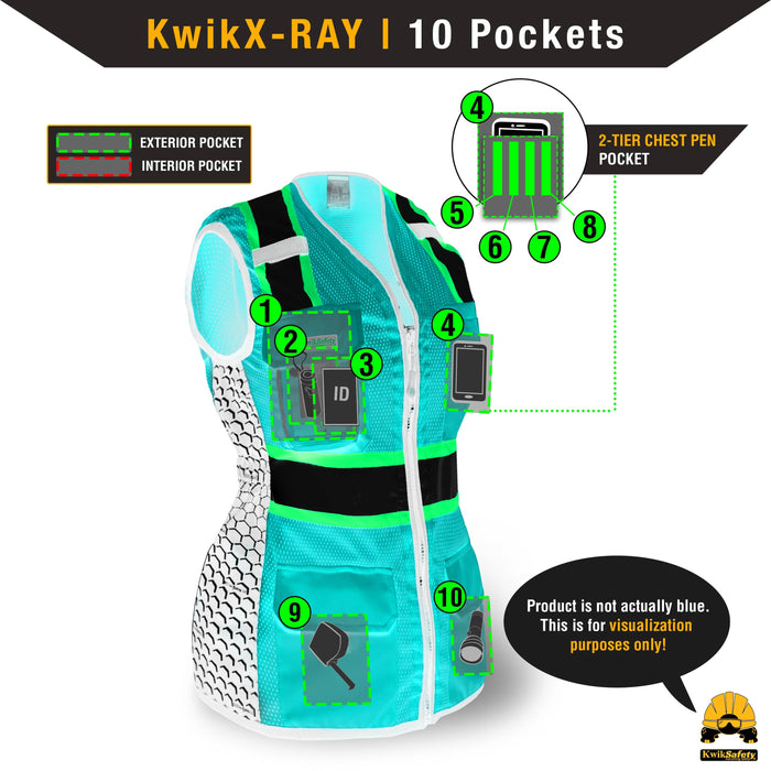 KwikSafety QUEEN BEE Safety Vest for Women (LIMITED EDITION HONEYCOMB DESIGN) Class 2 ANSI Tested OSHA Compliant Hi Vis Reflective PPE Surveyor - Model No.: KS3319QB - KwikSafety