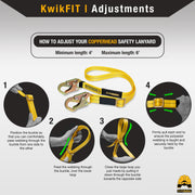 KwikSafety COPPERHEAD Single Leg Adjustable 4' to 6' Safety Lanyard, No Shock Absorber - Model No.: KS7707 - KwikSafety