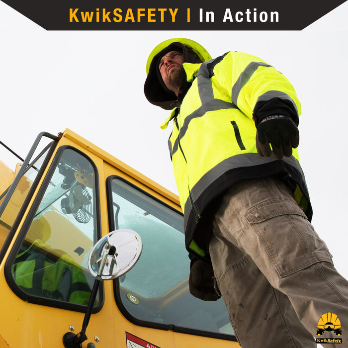 KwikSafety Torrent Class 3 Safety Rain Jacket Hi Vis Reflective ANSI Osha Rain Gear | Yellow XL